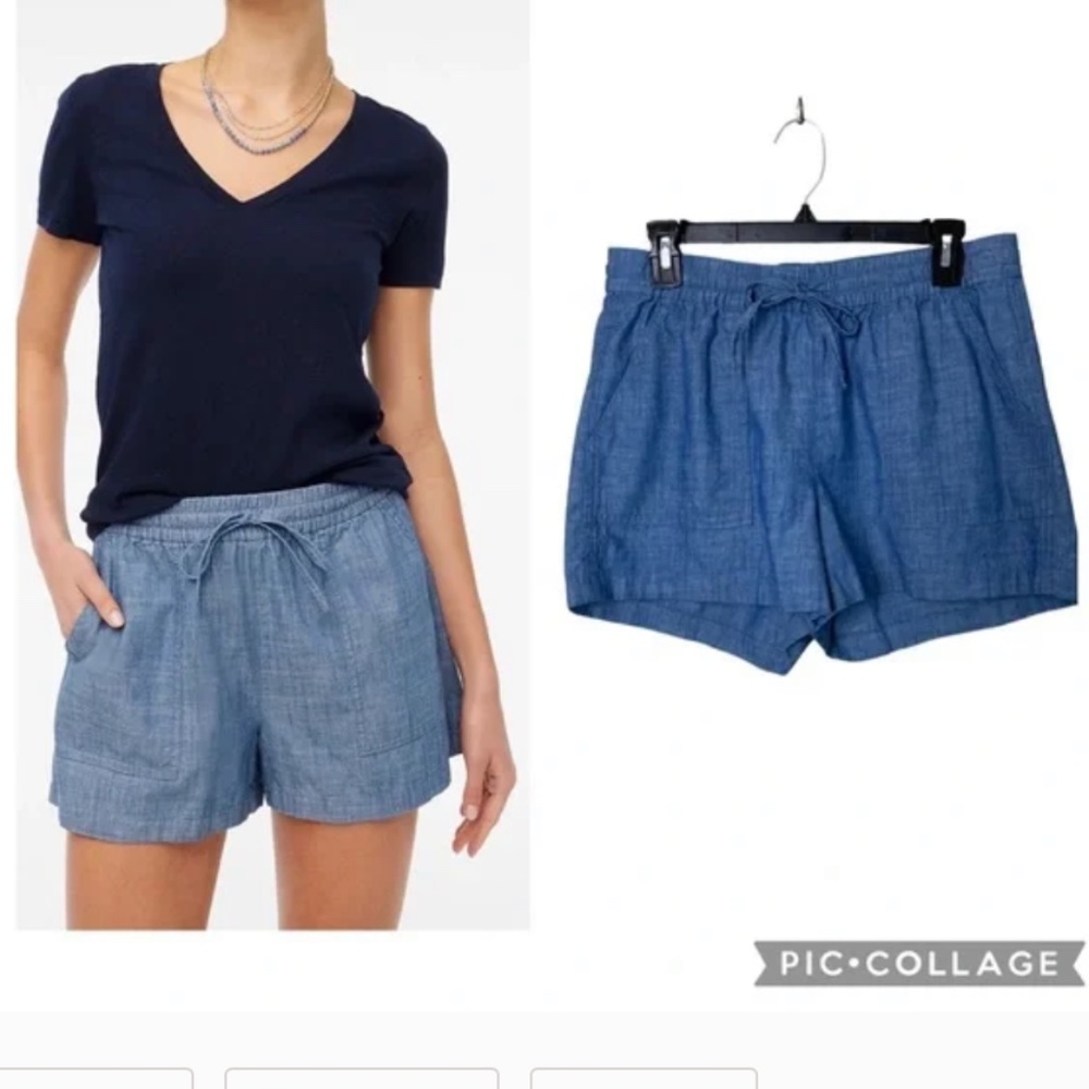 J. Crew Blue Chambray Drawstring Pull Up Shorts (… - image 1